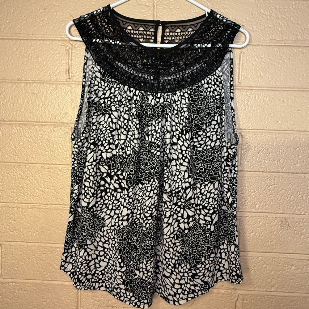 White House Black Market Monochrome Lace Blouse
